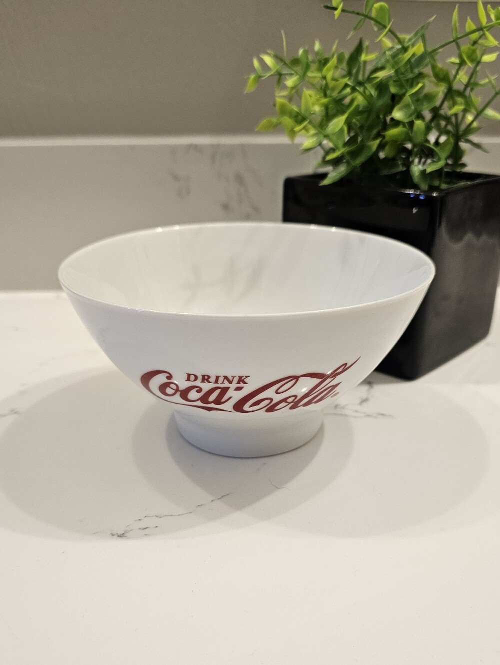 Vintage Coca Cola White Ceramic Bowl with Red Logo